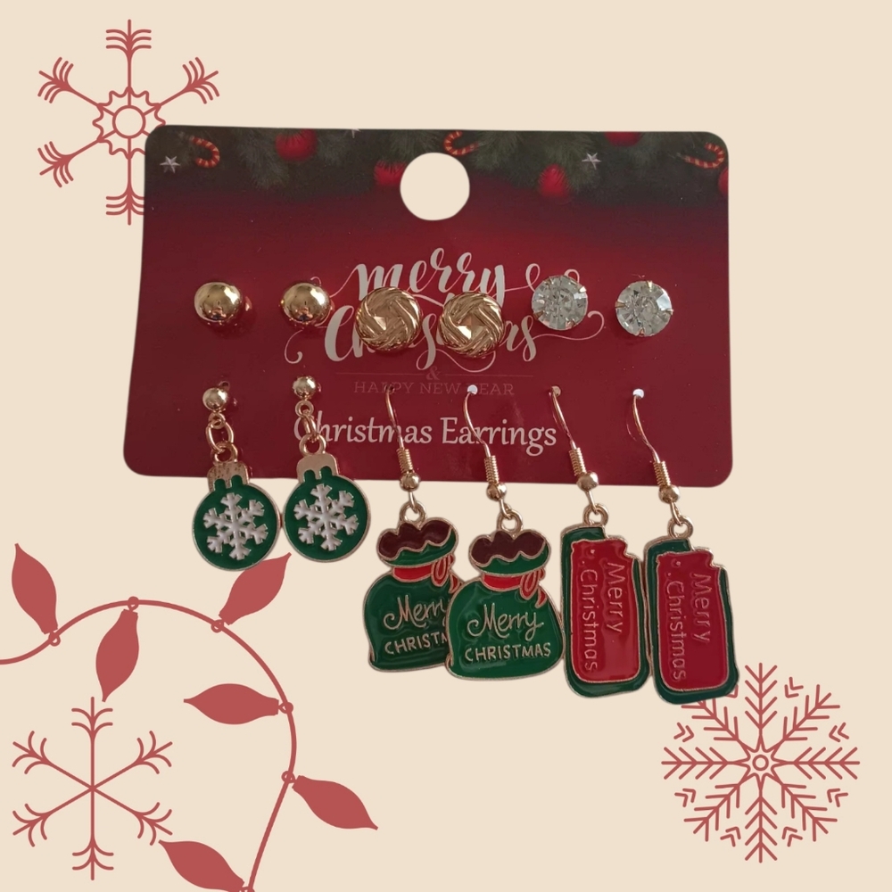 Pack 1 Christmas Earrings Ornaments & Gift bags - Picture 2 of 3